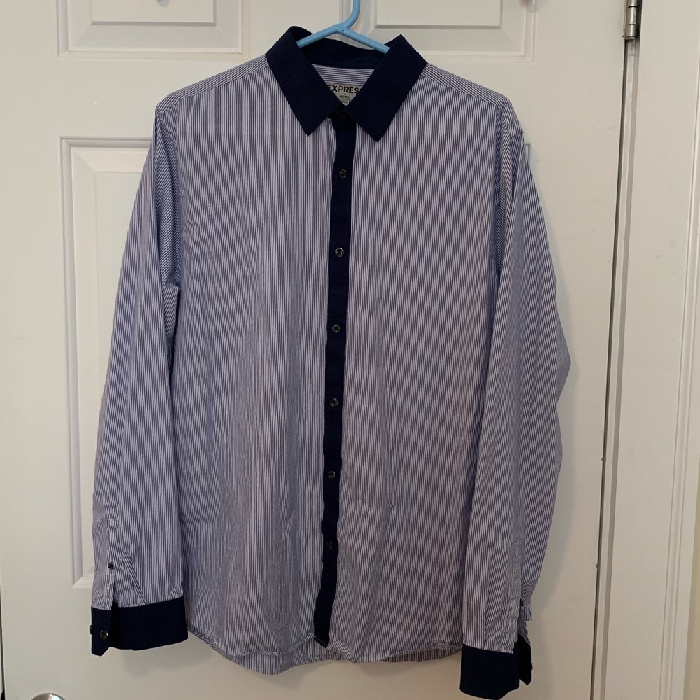 Express Blue/White Pinstriped Button Up